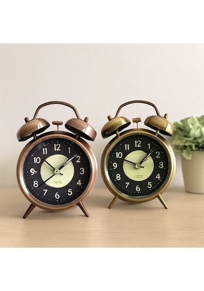 Yuvarlak Metal Çalar Saat 10 Cm - Pilli Işıklı Fosforlu Çr