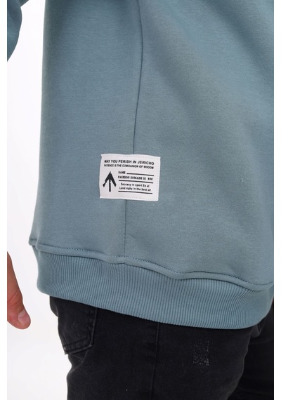 Toontoy Kids Toontoy Erkek Çocuk Oversize Bisiklet Yaka Düşük Omuz Baskılı Sweatshirt - 2 İplik Mavi