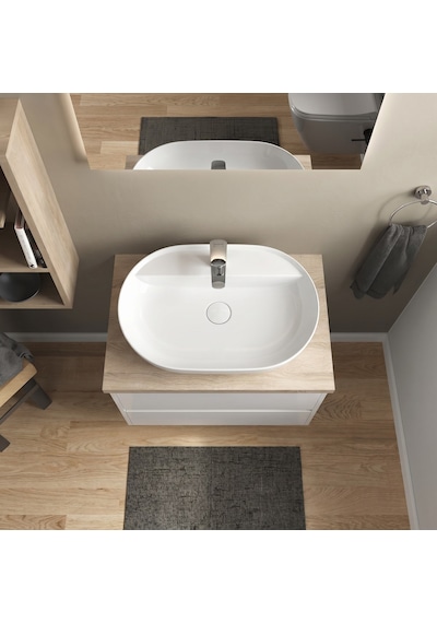 Dura Bagno Dream Çanak Lavabo 60x40 Cm, Batarya Delikli, Tezgah Üstü, Beyaz 5840