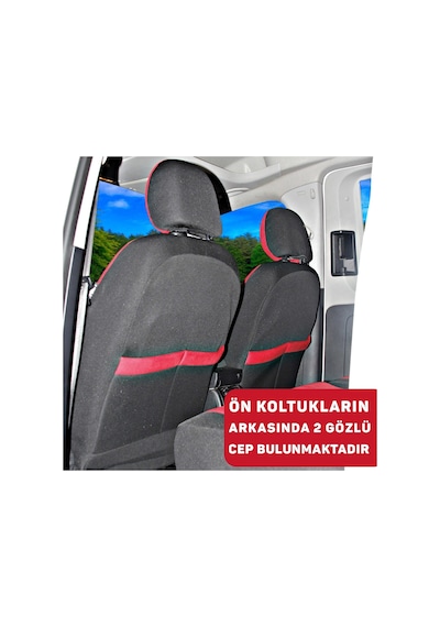 Pandami Ticari Oto Koltuk Kılıfı, Tam Set 5 Koltuk - Tay Tüyü / Kırmızı