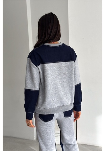 Femelle Beli Lastikli Denim Alt-üst Takım gri