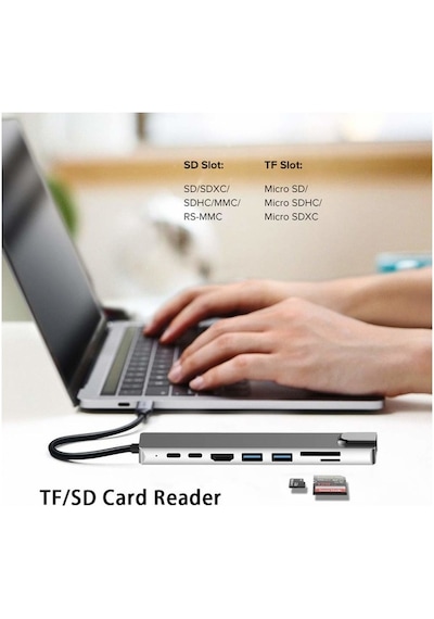 Daytona Cf10 Apple Uyumlu MacBook -Type-C To 8In1 Hub Çevirici Adaptör
