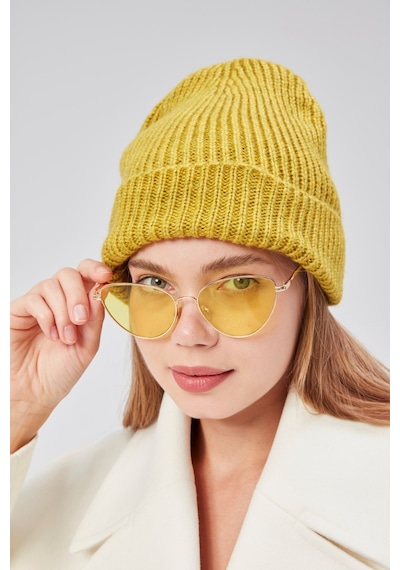 Derikem Basic Şık Standart Lüks Unisex Tiftik Bere Hardal