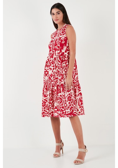 Lela Desenli Regular Fit Kolsuz Bayan Elbise 5865731 Bordo