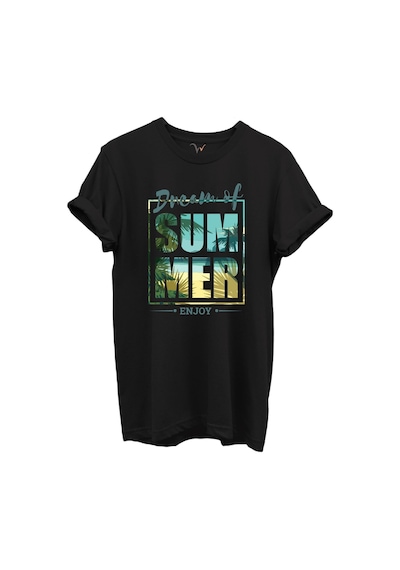 Dream Of Summer Yazılı Palmiye Ve Sahil Temalı %100 Pamuk Regular Fit Unisex T-shirt Siyah