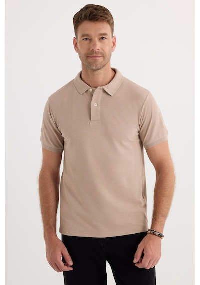 Tudors Erkek Slim Fit Dar Kesim Pamuklu Yumuşak Dokulu Serin Tutan Kumaş Düz Pike Bej Polo Yaka Tişört-33711 Bej