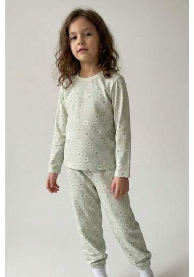 Breeze Kız Çocuk Pijama Takımı Çiçek Desenli 4-8 Yaş, Su Yeşili Su Yeşili