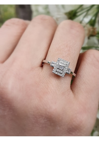 Nadias Jewellery Baget Pırlanta Tektaş Yüzük (461051809)
