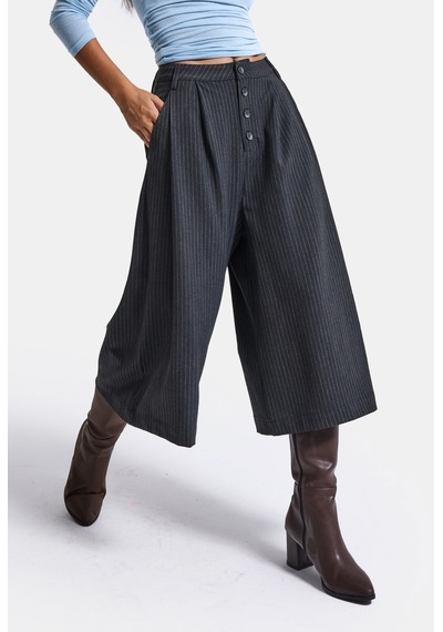 Kadın Antrasit Çizgili W6-45 Baggy Bermuda Şort Pantolon