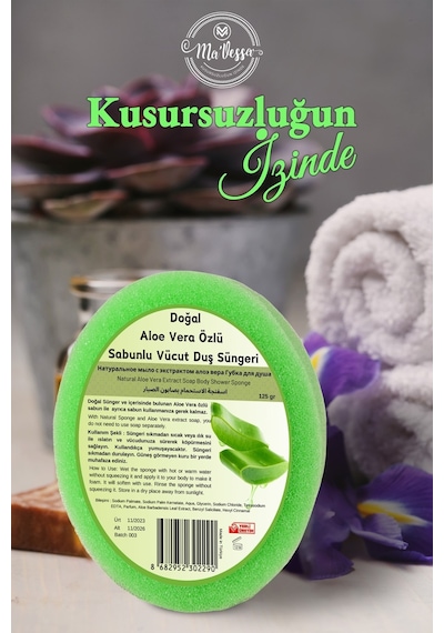 Doğal Aloe Vera Özlü Süngerli Sabun, Aloe Vera Özlü Duş Süngeri