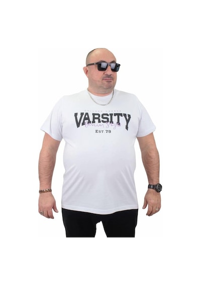 Starbattal Erkek Büyük Beden Sıfır Yaka Tişört Varsity 23184 Beyaz-Beyaz