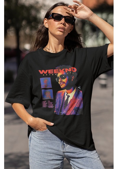 The Weeknd After Hours Rapper Baskılı Unisex Oversize Şarkıcı Tiş Siyah