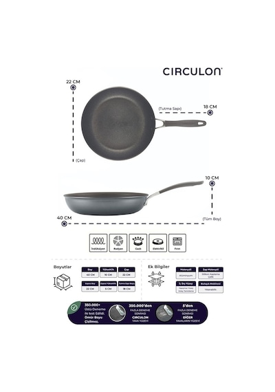 Circulon 2'li Kızartma Tava Seti 22 Cm + 26 Cm siyah