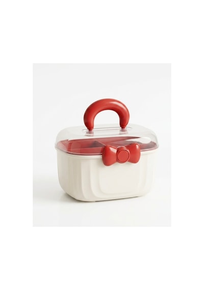 Çok Amaçlı Çocuk Beslenme Kutusu & Organizer Çanta,takı,toka,makyaj Malzemesi, Oyuncak Düzenleyici,bölmeli,taşınabilir Saklama Kutusu,23x23 Cm Krem Ve Bordo