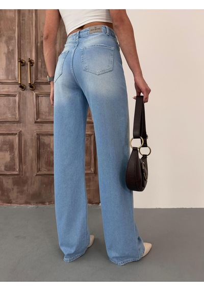 Kadın Wide-leg Yüksek Bel Geniş Paça Kot Pantolon Açık Mavi Mavi+açık Mavi