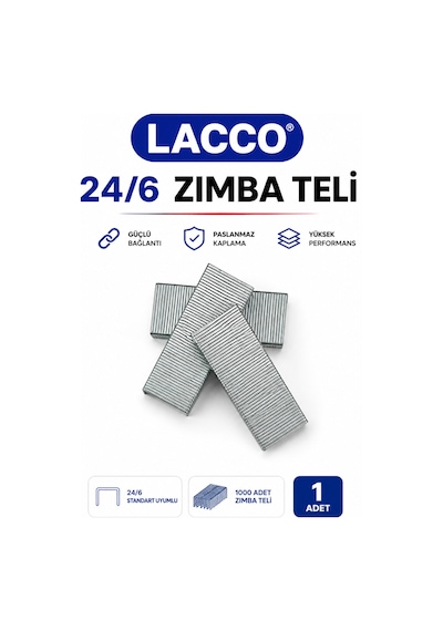 Lacco 24/6 Zımba Teli 1000 Adet Güçlü Dayanıklı Paslanmaz Standart Zımba Teli 1 Kutu