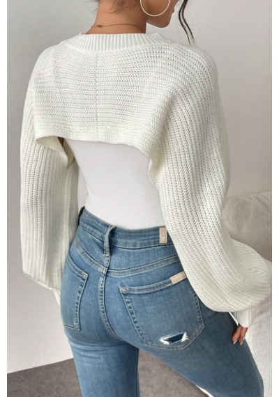 Tarz Cool Kadın Beyaz Dekolteli Crop Triko Bolero Beyaz