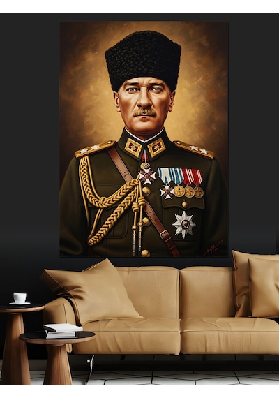 Karizma Tablo Atatürk Askeri Resmi Portresi Dekoratif Kanvas - Mdf Ahşap Tablo