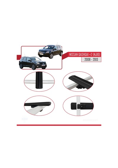 Nisssan Qashqai +2 Nj10 2008-2013 Arası İle Uyumlu Basic Model Ara Atkı Tavan Barı Siyah 3 Adet