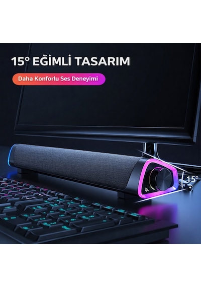 Polham Rgb Işıklı Bluetooth 5.3 Soundbar Hoparlör Güçlü Bas Aux 3.5mm Giriş Tv & Bilgisayar Ses Sistemi