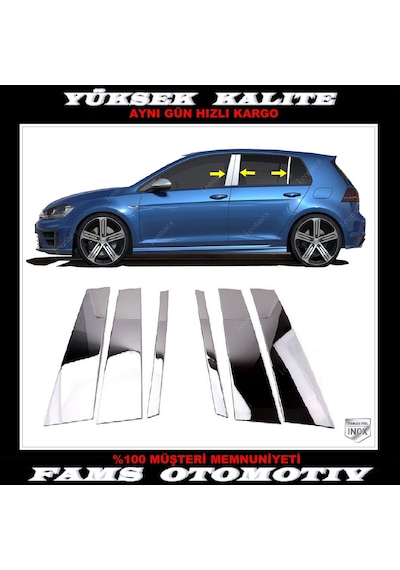 Vw Golf 7 Hb Krom Kapı Direk Seti 6 Prç P.Çelik 2013-2019 Arası