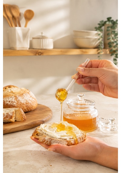 Porsima Lm-0018 Kaşıklı Kapaklı Cam Şekerlik Sunumluk Bal Ve Reçel Kavanozu Saklama Kabı 200ml Şeffaf