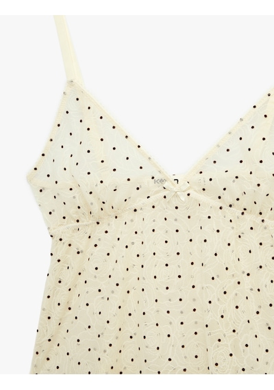 Koton Tül Detaylı Kolsuz V Yaka Askılı Pijama Üstü Kahverengi Desenli 6slk90028mk