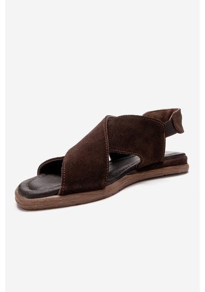 Luvishoes 706 Kahverengi Süet Hakiki Deri Kadın Sandalet Kahverengi