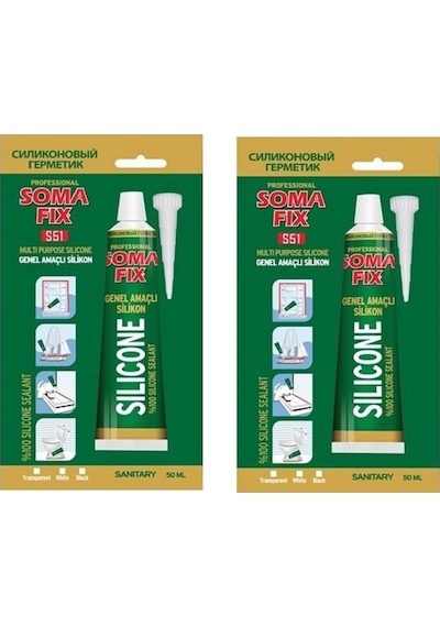 2 Adet 50 ml Beyaz Somafix Genel Amaçlı Tüp Silikon Yapıştırıcı Beyaz Beyaz