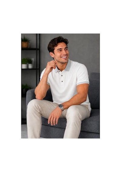 Roballi Erkek Çekmeyen Pamuklu Kumaş Kıvrılmaz Polo Yaka T-shirt Beyaz