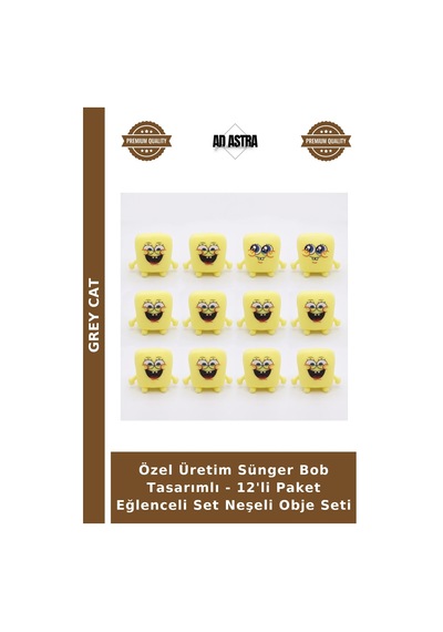 Özel Üretim Sünger Bob Tasarımlı - 12'li Paket Eğlenceli Set Neşeli Obje Seti