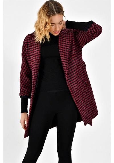 Z6623 Dewberry Bayan Palto-bordo-siyah