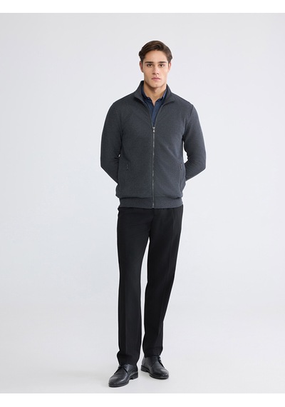 Lcwaıkıkı Classic Antrasit Standart Kalıp Dik Yaka Erkek Fermuarlı Sweatshirt
