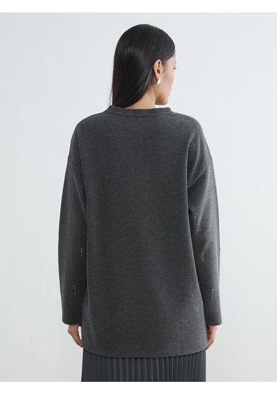 Lcwaıkıkı Classic Antrasit Soft Touch Taşlı Kadın Sweatshirt Tunik