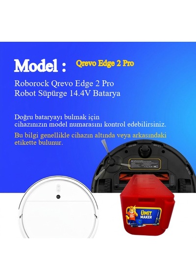 Roborock Qrevo Edge 2 Pro Robot Süpürge 5200 Mah 14.4v Batarya