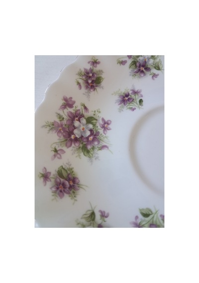 Sweet Violets Bone China Antika Duble Boy Porselen Kahve Fincanı Ve Tabağı 2 Parça 120 Ml Menekşe