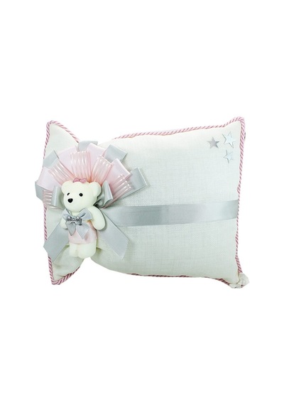 Süslebabypartystore Takı Yastığı, Keten Kumaş Pembe & Gümüş Gümüş - Pembe