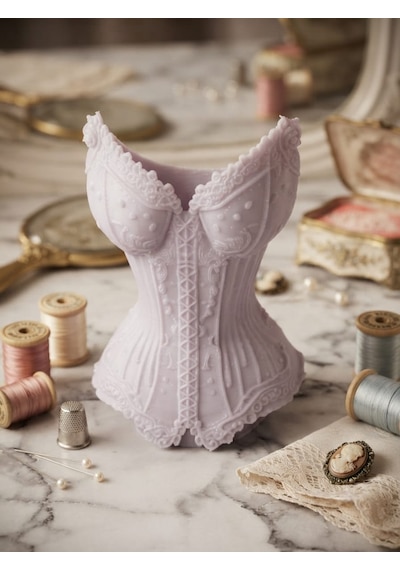 Vintage Dantel Detaylı Lila Korset Tasarımlı 3d Dekoratif Obje Ve Takı Düzenleyici Pembe