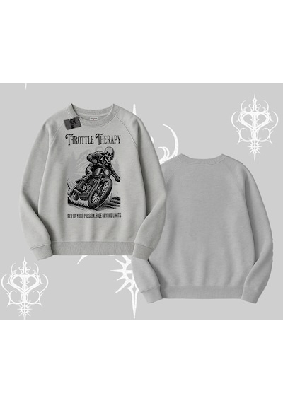 Startmore Biskilet Sweatshirt Throttle Therapy No Brakes Just Freedom Gri
