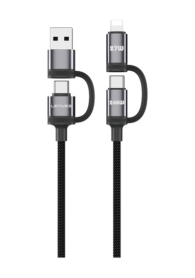 Lenyes Lc557 4in1 Usb-a-type-c+type-c To Lightning E-mark Smart Çipli Şarj Kablosu 240w 1m Siyah