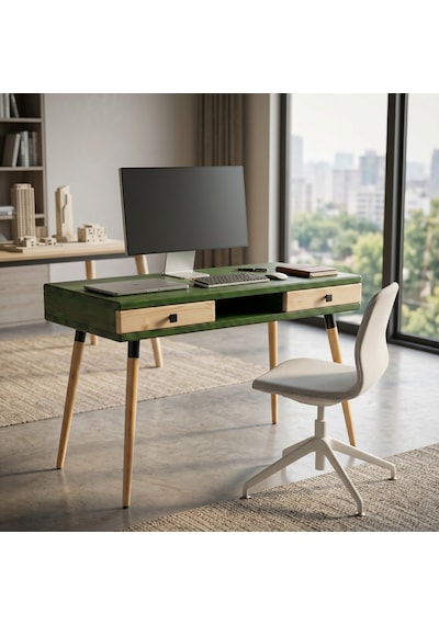 Mobenta Modest Desk: Masif Çalışma & Laptop Masası 2 Çekmece 1 Bölme - 120x60 Ye-bz Yeşil-krem Mobenta Modest Desk: Masif Çalışma & Laptop Masası 2 Çekmece 1 Bölme - 120x60 Ye-bz Yeşil-krem