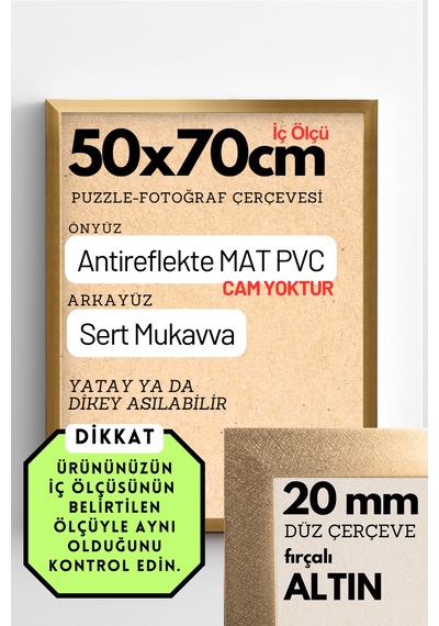 Fırçalı Altın-20mm-50x70 Cm Mat Pvc Li Camsız Fotoğraf 1000 Parça Puzzle Belge Çerçeve Yatay Dikey Asılabilme 82890826