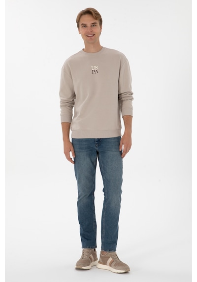 U.S. Polo Assn. Erkek Comfort Fit Bisiklet Yaka Taş Basic Sweatshirt 50313760-VR049