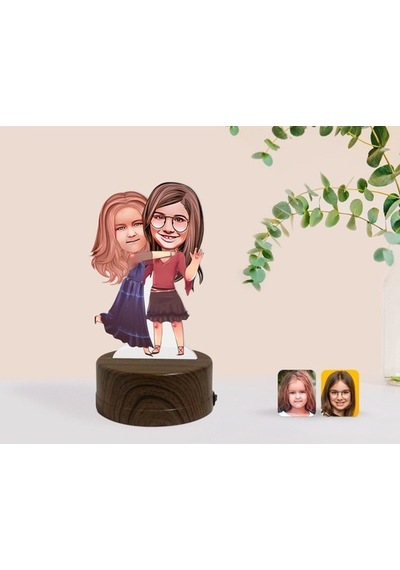 Kişiye Özel Kız Kardeşler Karikatürlü Dekoratif 3D Biblo Led Işık (483006756)