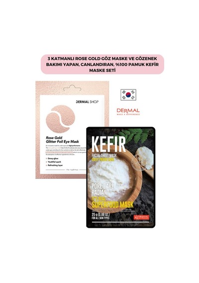 Dermal 3 Katmanlı Rose Gold Göz Maskesi + Pamuk Kefir Maskesi