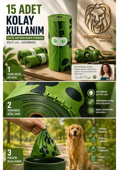 Evcil Hayvan Kaka Torbası 15 Adet 30x21 Cm Sızdırmaz Kedi Köpek Dışkı Toplama Poşeti Rulosu 713383