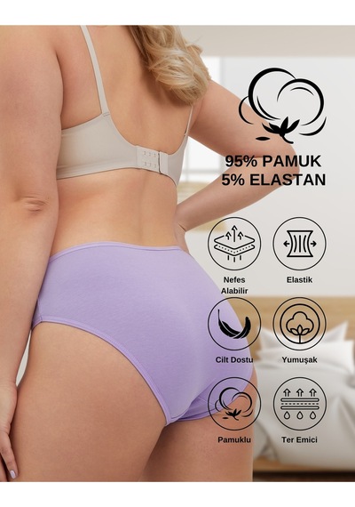 Alya Underwear Pamuklu Kadın Külot Slip Empirme Baskılı Yüksek Bel İç Çamaşırı - 5'li Paket - Lacivert Çok Renkli P28 Lila