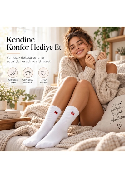 S'82 Unisex Çorap Beyaz Hayvan Nakışlı 3'lü Set Yengeç Yılan Kedi Desenli Uzun Soket Günlük Spor Çorabı