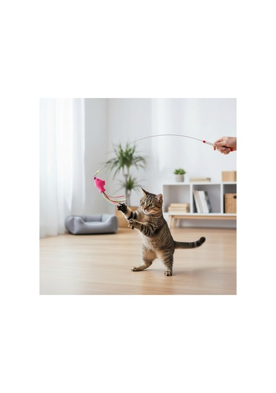 Balıklı Kedi Oyun Oltası 90 Cm Esnek Telli Tüylü Kedi Oyuncağı, Etkileşimli Eğlence Çubuğu - Bgakedioyun0023