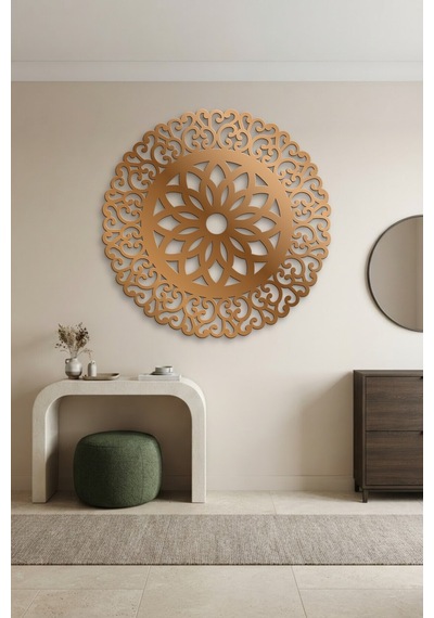 Lotus Mandala Metal Duvar Tablosu - Duvar Sanatı - Duvar Dekoru - Bronz